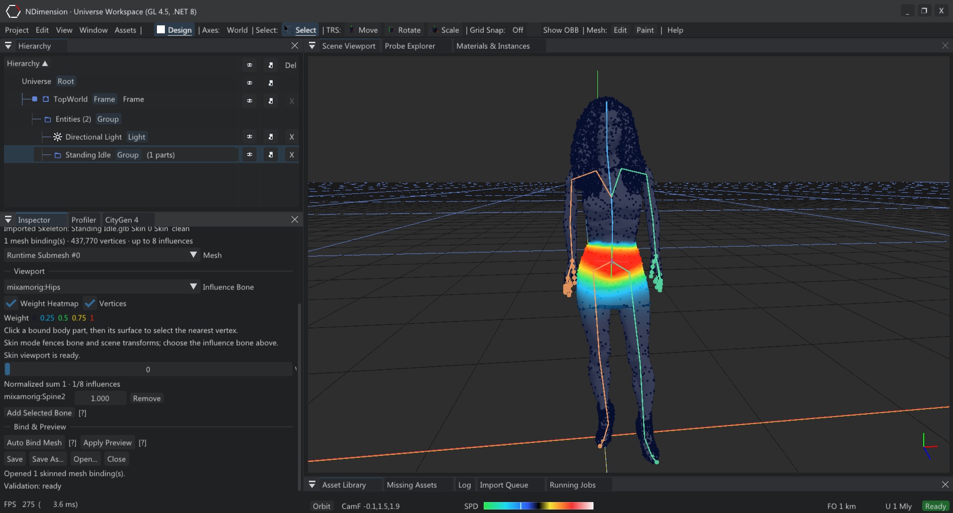 NthDimension skin weight authoring with skeletal rig and weight heatmap
